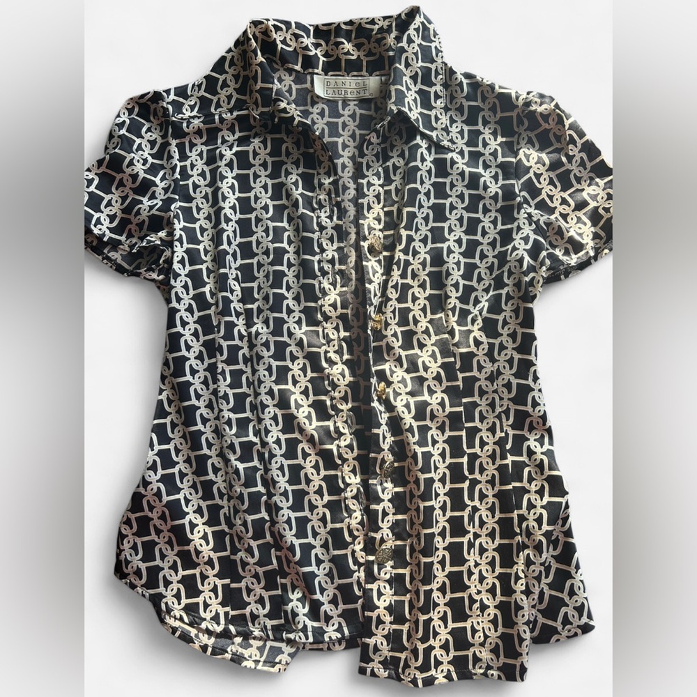 Daniel Laurent Black and Cream Chain Print Blouse